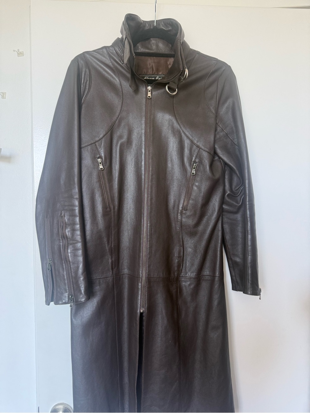 Genuine Leather Midi coat with Moto Details
